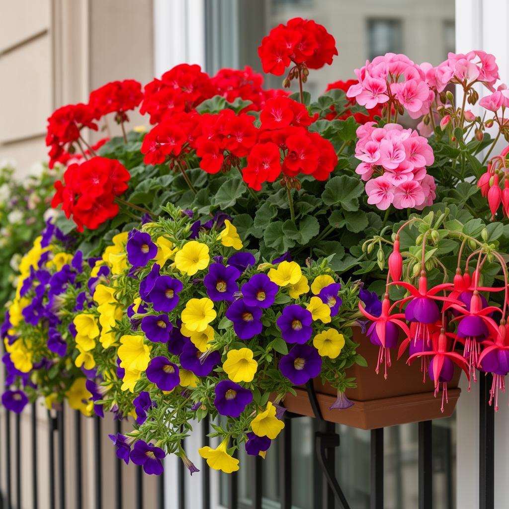 Truhlíky osázené barevnými květinami